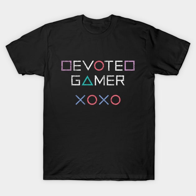 Devoted Gamer (White Text on Black) T-Shirt by 1000Rainbows